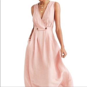 Madewell Orange Pleated Wrap Midi Dress